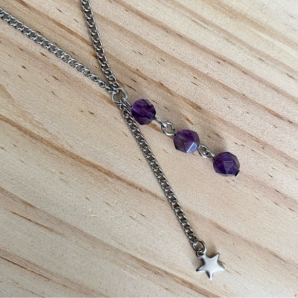 Handmade Amethyst Y- Necklace with Star Charm - Picture 3 of 4